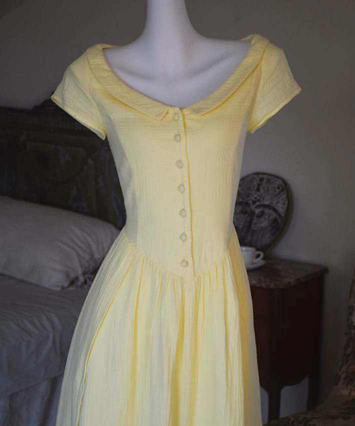 Cute Jewel Neck Yellow Homecoming Dress Short Sleeve A-Line Party Dress C9193