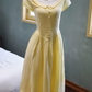 Cute Jewel Neck Yellow Homecoming Dress Short Sleeve A-Line Party Dress C9193