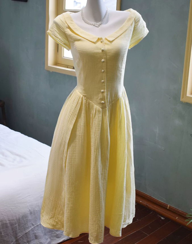 Cute Jewel Neck Yellow Homecoming Dress Short Sleeve A-Line Party Dress C9193