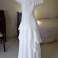 Unique V Neck Wedding Dresses Tiered Lace A-Line Bridal Dress C9194