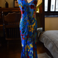 Charming Spaghetti Straps Blue Prom Dress Floral Mermaid Evening Dress C9198