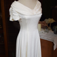 Chic Jewel Neck Wedding Dresses Short Sleeve Satin A-Line Bridal Dress C9199