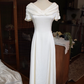 Chic Jewel Neck Wedding Dresses Short Sleeve Satin A-Line Bridal Dress C9199
