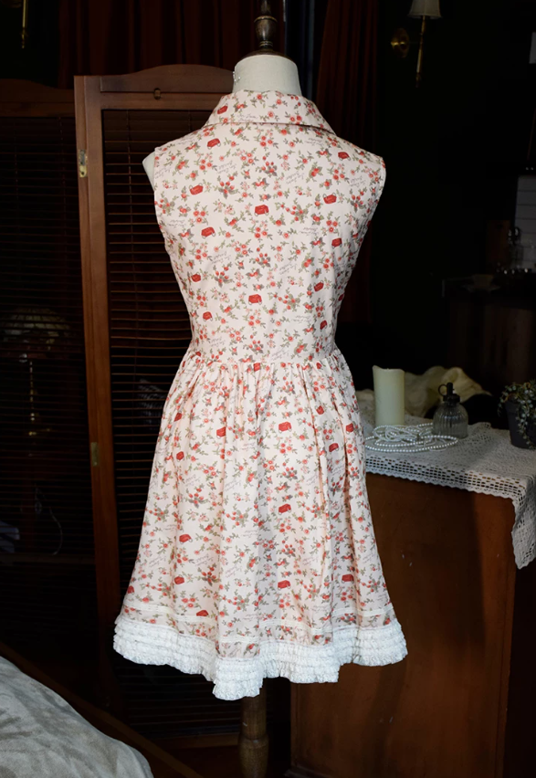 Vintage Lapel Collar Pink Homecoming Dress Floral Bow A-Line Party Dress C9201