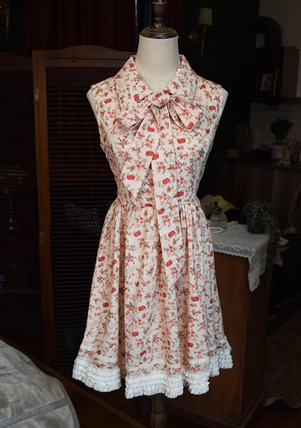 Vintage Lapel Collar Pink Homecoming Dress Floral Bow A-Line Party Dress C9201