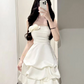 Mini robe de soirée en satin, sans bretelles, sans manches, ligne a, simple, C899