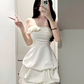 Mini robe de soirée en satin, sans bretelles, sans manches, ligne a, simple, C899