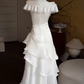 Robe de bal de princesse bustier à volants en satin long, robe de soirée C8117