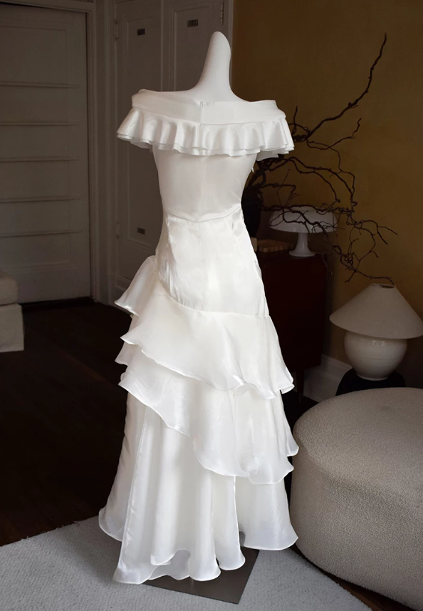 Robe de bal de princesse bustier à volants en satin long, robe de soirée C8117
