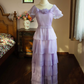 Sweet Jewel Neck Purple Tiered Prom Dress Short Sleeve Ruffles A-Line Evening Dress C9211