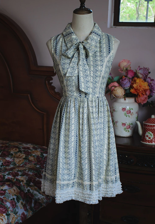 Playful Lapel Collar Blue Homecoming Dress Floral Bow A-Line Party Dress C9212