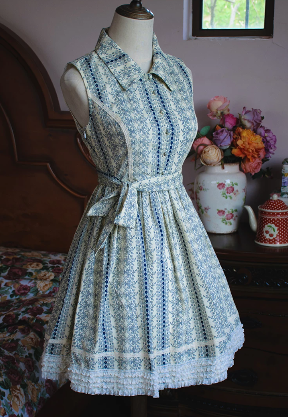 Playful Lapel Collar Blue Homecoming Dress Floral Bow A-Line Party Dress C9212