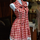 Adorable Lapel Collar Red Homecoming Dress Bow Plaid A-Line Party Dress C9213