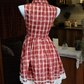 Adorable Lapel Collar Red Homecoming Dress Bow Plaid A-Line Party Dress C9213