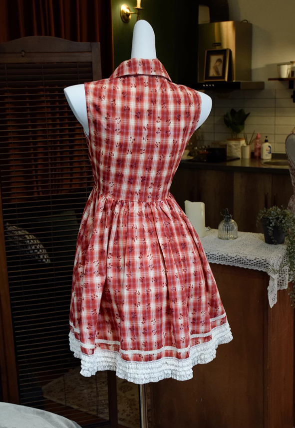 Adorable Lapel Collar Red Homecoming Dress Bow Plaid A-Line Party Dress C9213