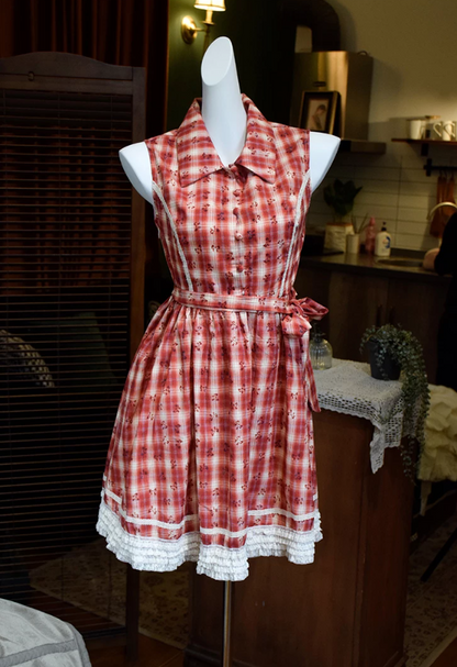 Adorable Lapel Collar Red Homecoming Dress Bow Plaid A-Line Party Dress C9213