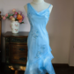 Elegant Spaghetti Straps Blue Homecoming Dress Sequins Ruffles Sheath Party Dress C9214