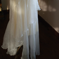 Glam Spaghetti Straps White Prom Dress Ruffles Chiffon Mermaid Evening Dress C9215