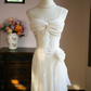Glam Spaghetti Straps White Prom Dress Ruffles Chiffon Mermaid Evening Dress C9215