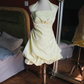 Sleek Halter Neck Homecoming Dress Satin Ruched A-Line Party Dress C9217