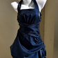 Sleek Halter Neck Homecoming Dress Satin Ruched A-Line Party Dress C9217