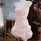 Playful Spaghetti Straps Homecoming Dress Satin Ruched A-Line Party Dress C9218