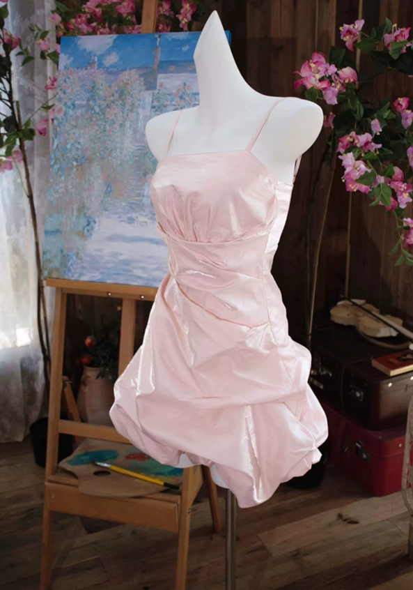 Playful Spaghetti Straps Homecoming Dress Satin Ruched A-Line Party Dress C9218