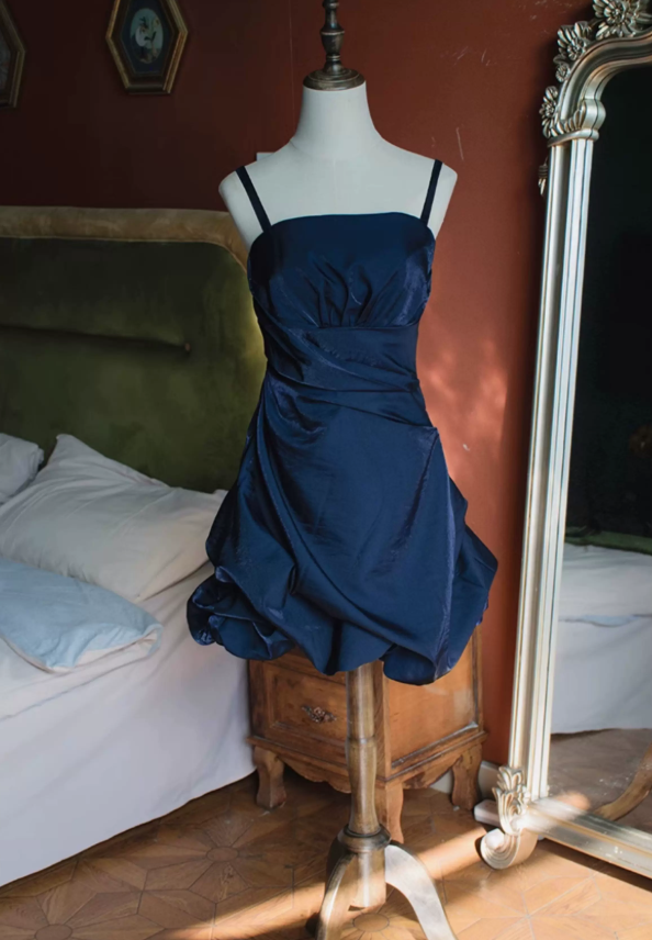 Playful Spaghetti Straps Homecoming Dress Satin Ruched A-Line Party Dress C9218