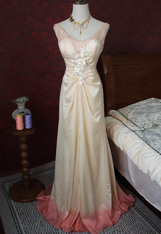 Sweet Backless Pink Prom Dress Appliques Lace A-Line Evening Dress C9219