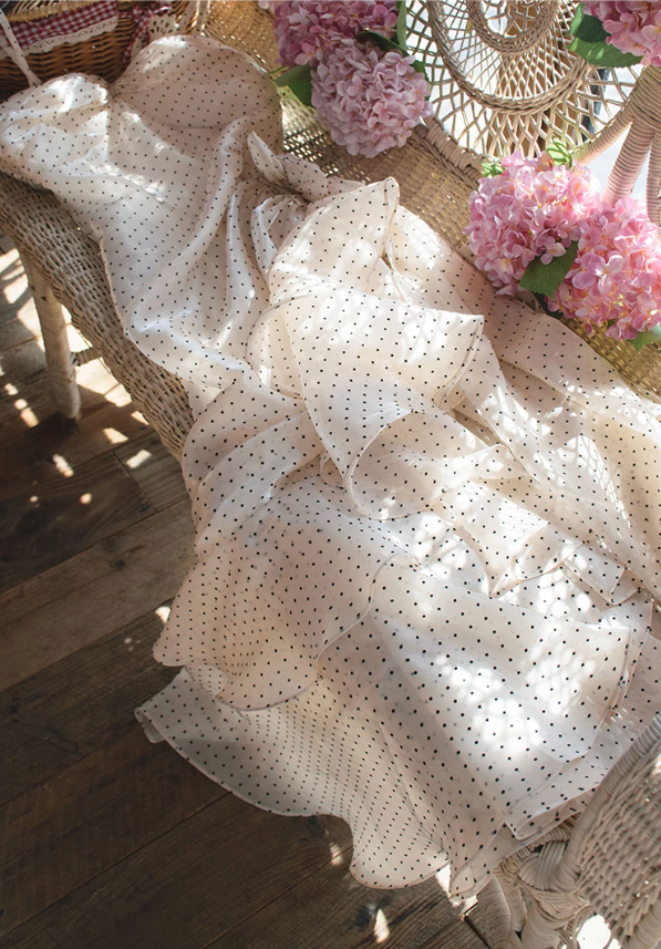 Unique Spaghetti Straps White Prom Dress Polka Dots Ruffles Mermaid Evening Dress C9220
