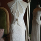 Vintage Halter Neck Wedding Dresses Jacquard Mermaid Bridal Dress C9221