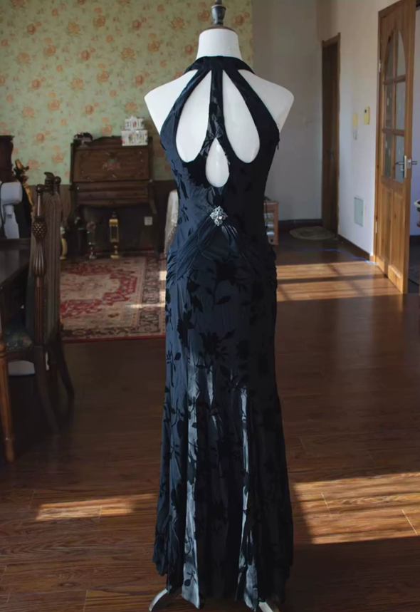 Classical Halter Neck Prom Dress Jacquard Mermaid Evening Dress C9222