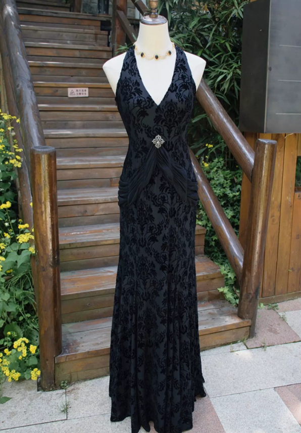 Classical Halter Neck Prom Dress Jacquard Mermaid Evening Dress C9222