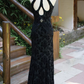 Classical Halter Neck Prom Dress Jacquard Mermaid Evening Dress C9222