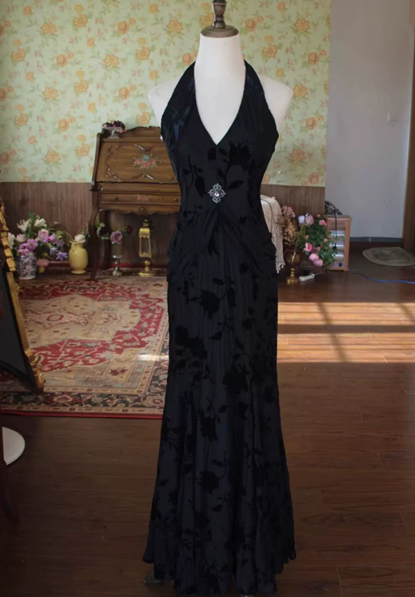Classical Halter Neck Prom Dress Jacquard Mermaid Evening Dress C9222