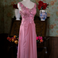 Cute Spaghetti Strap Pink Prom Dress Appliques Backless Mermaid Evening Dress C9224
