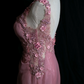 Cute Spaghetti Strap Pink Prom Dress Appliques Backless Mermaid Evening Dress C9224