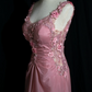 Cute Spaghetti Strap Pink Prom Dress Appliques Backless Mermaid Evening Dress C9224