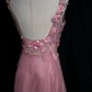Cute Spaghetti Strap Pink Prom Dress Appliques Backless Mermaid Evening Dress C9224