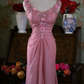 Cute Spaghetti Strap Pink Prom Dress Appliques Backless Mermaid Evening Dress C9224