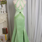 Ornate Halter Neck Green Prom Dress Beading Mermaid Evening Dress C9225