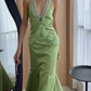 Ornate Halter Neck Green Prom Dress Beading Mermaid Evening Dress C9225
