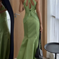 Ornate Halter Neck Green Prom Dress Beading Mermaid Evening Dress C9225