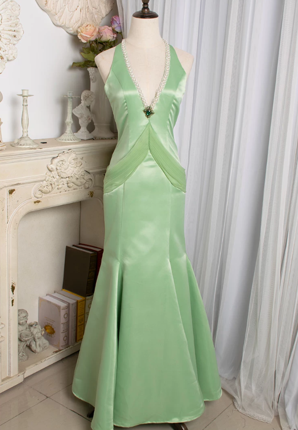 Ornate Halter Neck Green Prom Dress Beading Mermaid Evening Dress C9225