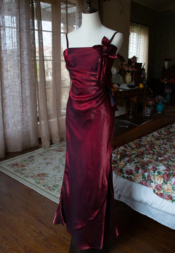 Chic Spaghetti Straps Prom Dress Floral Mermaid Evening Dress C9226