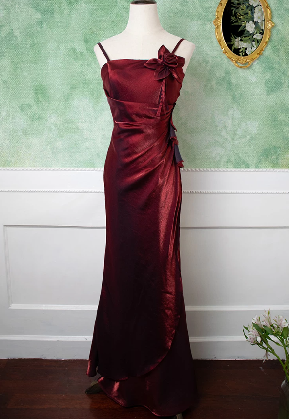 Chic Spaghetti Straps Prom Dress Floral Mermaid Evening Dress C9226