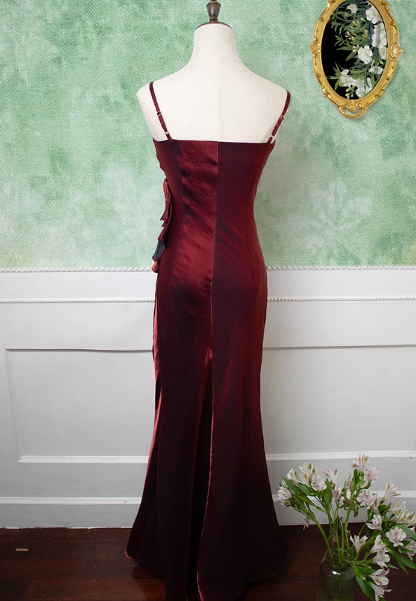 Chic Spaghetti Straps Prom Dress Floral Mermaid Evening Dress C9226
