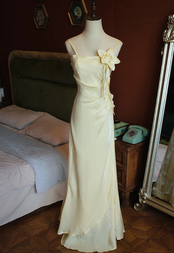 Chic Spaghetti Straps Prom Dress Floral Mermaid Evening Dress C9226
