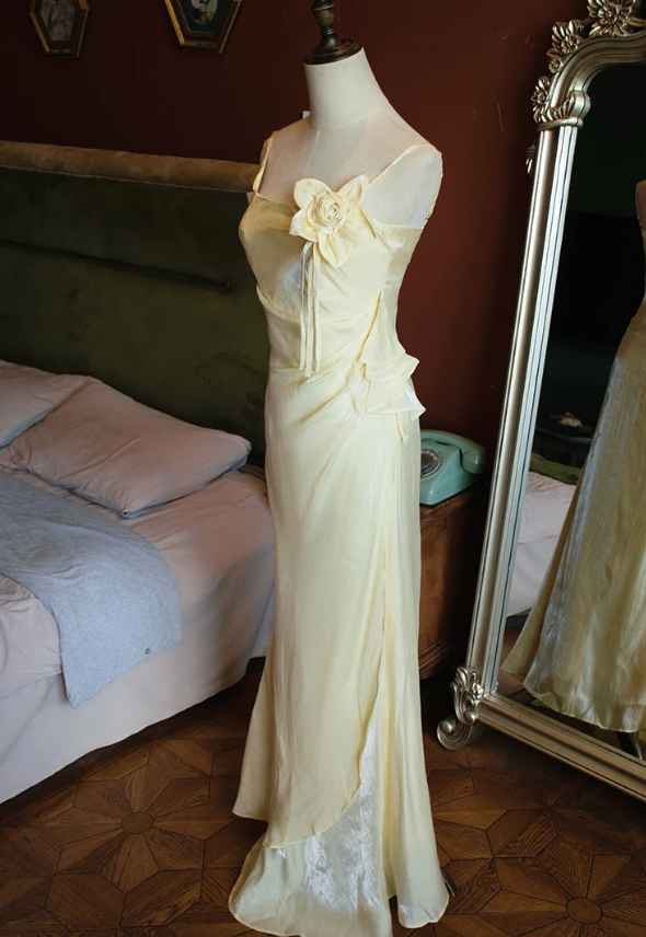Chic Spaghetti Straps Prom Dress Floral Mermaid Evening Dress C9226