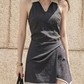 Mini robe de soirée en satin, sans bretelles, sans manches, ligne a, simple, C899